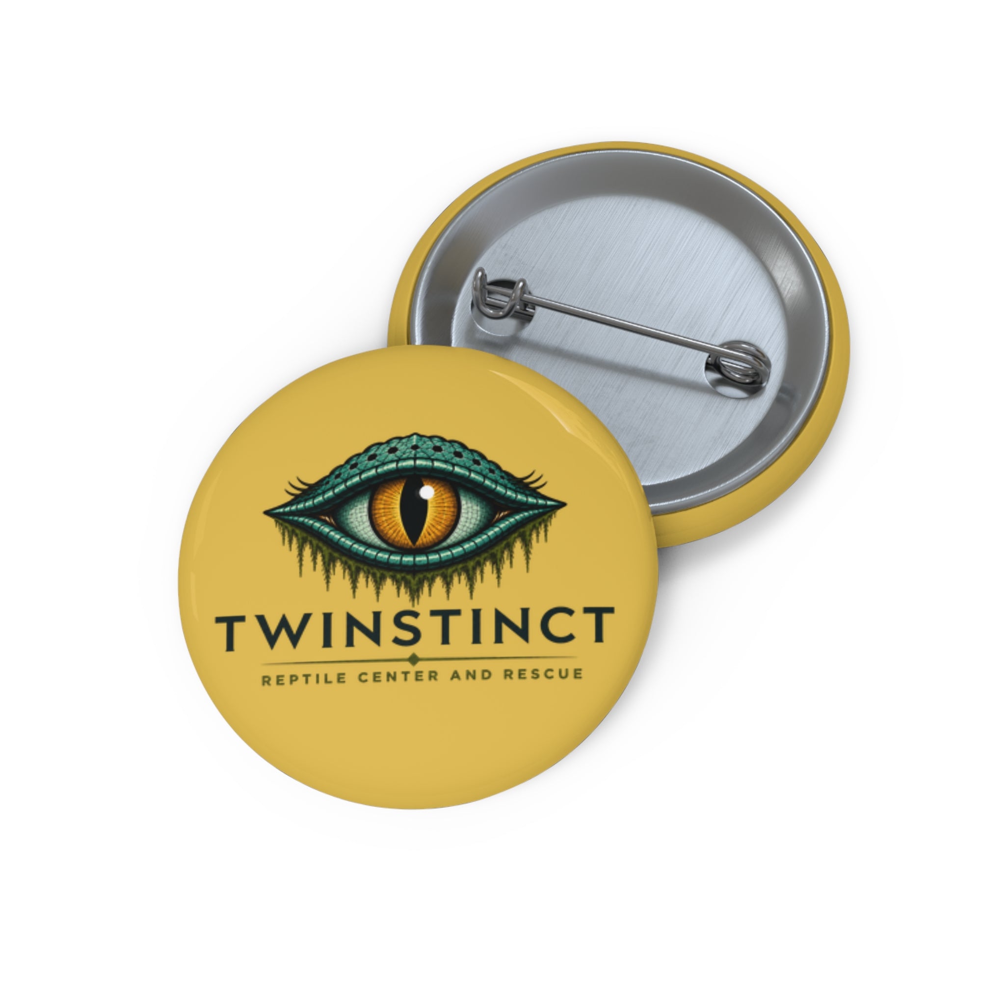 TwinStinct Reptile Rescue Pin Button — Yellow Eye Logo Badge