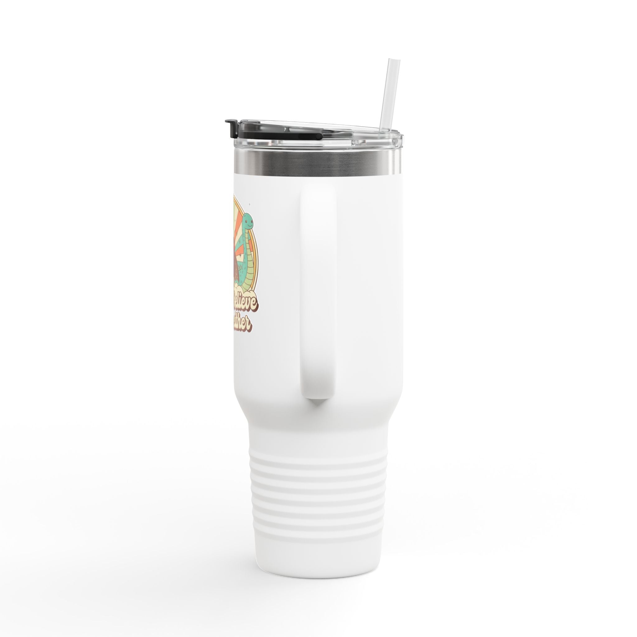 40oz Insulated Travel Mug — Retro Cryptid ‘We Don't Believe in You Either’ Camping Tumbler